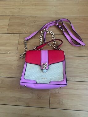 Aldo Pink and Red Colorblock Crossbody with Cream Woven Front